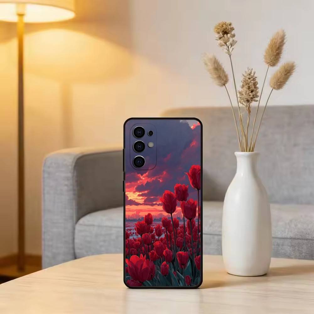Super Beautiful Tulip Phone Case For Samsung S25,S24,S21,S22,S23,S30,Ultra,S20,Plus,Fe,Soft Silicone Black Cover
