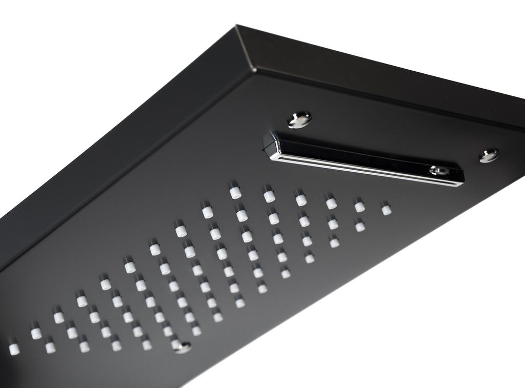 Shower panel faucet with hydromassage, rain shower, steel, matt black