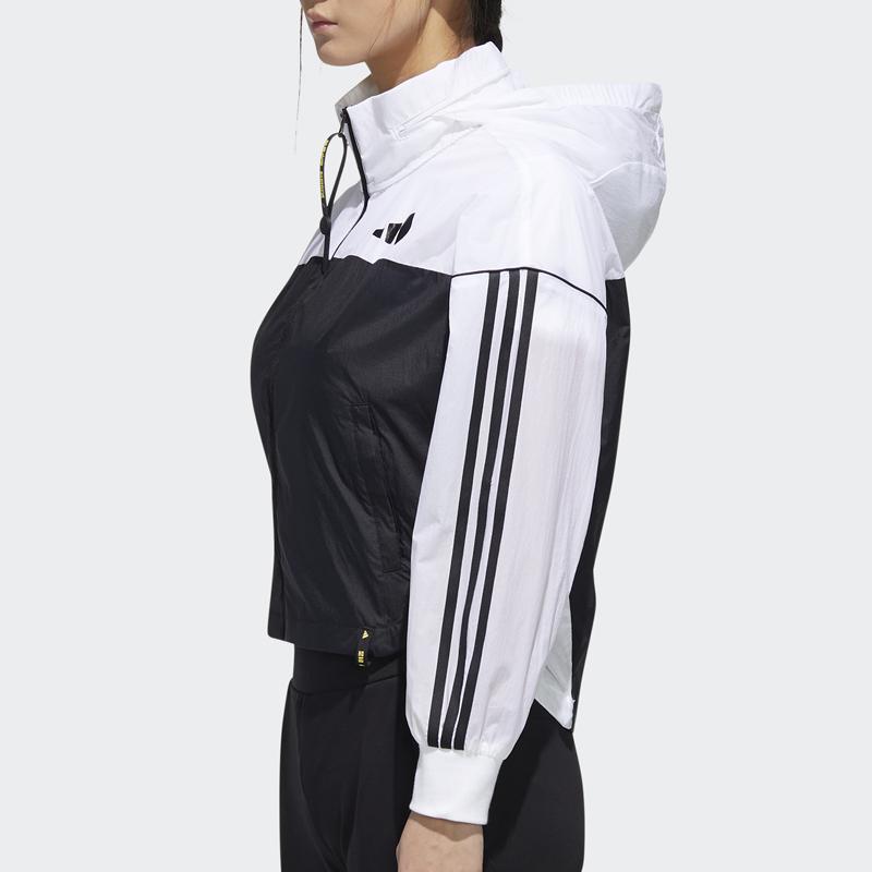 Adidas Colorblock Windbreaker Jacket Women Outerwear Black White GF0132