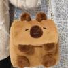 Cartoon Plush Capybara Animal Backpack for Teens Multiple Pockets Student School Bag Zippered Crossbody Shoulder Bag