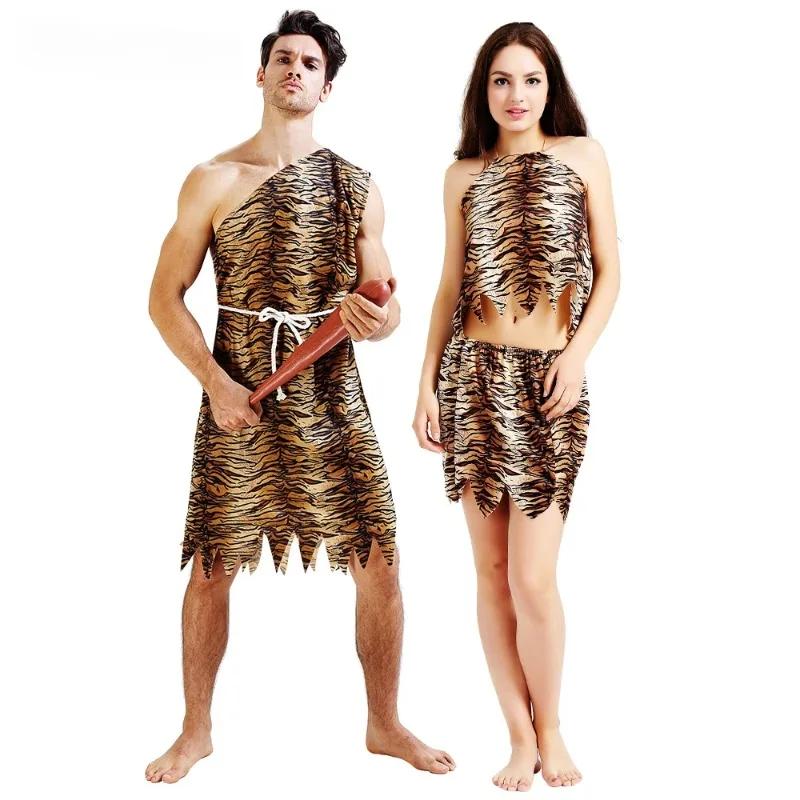 Leopard Wilder Höhlenmensch Croods Feuersteins Primitiv Sexy Indianerkleidung Kostüm Karneval Halloween Kostüme für Männer Erwachsene Ausgefallen