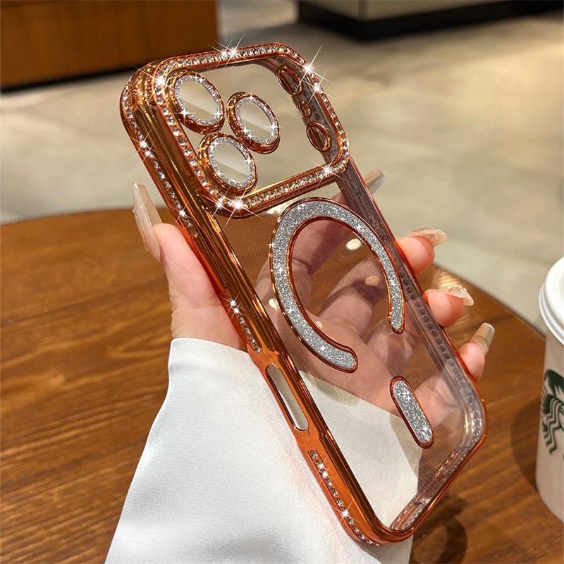 For iPhone 17 Pro Max 17 Air Luxury Girl's Case Bling Diamond Lens Film Magsafe Cover Case for iPhone 17 16 15 14 13 12 11 Pro Max