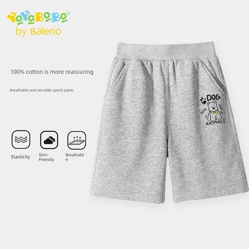 Baleno Ybb Series Boys  Shorts for Summer, Children s Pure Cotton Thin Five-Point Shorts, Big Kids  Sports Mid-Length Pants [Pure Cotton Single Piece] Gray/Yb Cute Dog K 150