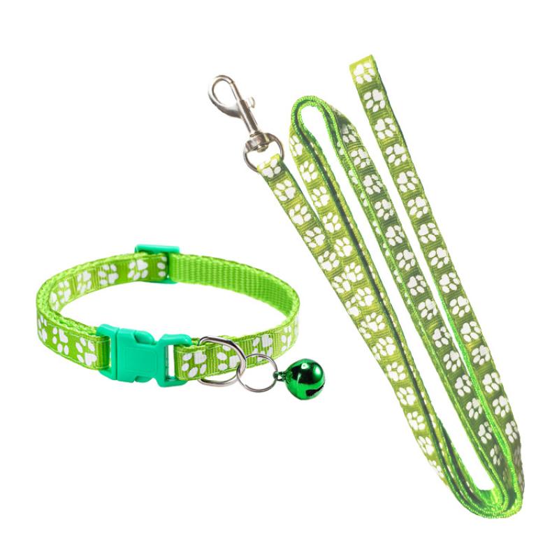 Dog Paw Print Pet Traction Rope Adjustable With Collar Puppy Collar Set Pet Walking Lead Rope Breathable Puppy Cat Accessories