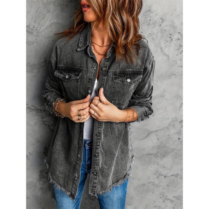 Women s Plus Size Versatile Black Washed Denim Jacket – Spring & Autumn Collection 3XL