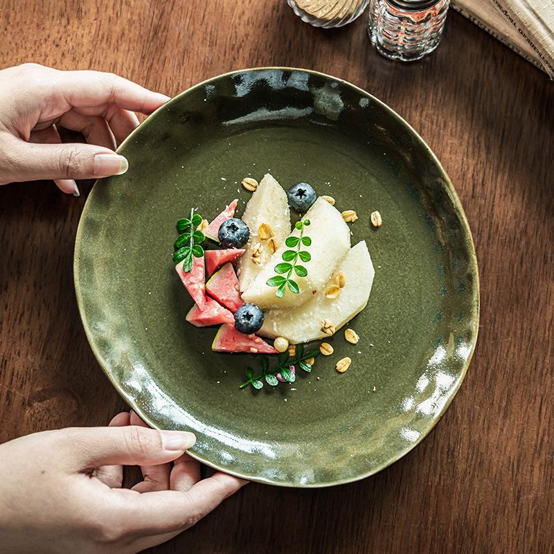 Kiln Shaped Plate Ceramic Plate Dessert Plate Retro Style Tableware Large Plate Household Dish Plate High Value Plate