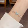 Vintage Fashionable Thick Silver-Blue Butterfly Charm Bracelet Pull-On Silver Plated Copper Alloy High-End Elegant Women's Hand