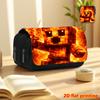 1pc Pixel Flame Character 2D Flat Printing Double-Layer Flip Black Pencil Case - Back-To-School Essential Pencil Box, Daily Multifunctional Makeup Bag