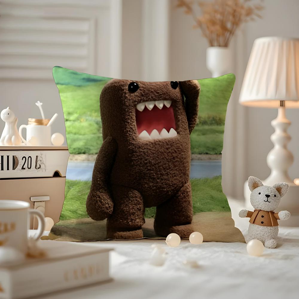 Cute Domo-kun Cushion Cover Anti-dustmite Pillowcase Invisible Zipper Silky Short Plush Sofa Cushion Cover