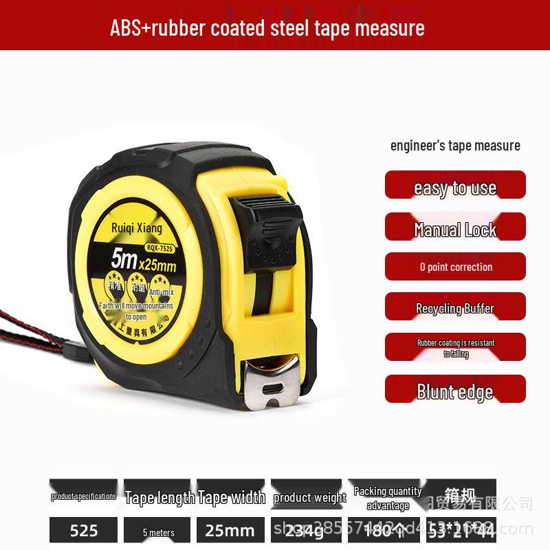 High-Precision Self-Locking 10m Measuring Tape, Drop-Resistant Woodworking Tool with Rubber Grip and 5m Stainless Steel Case