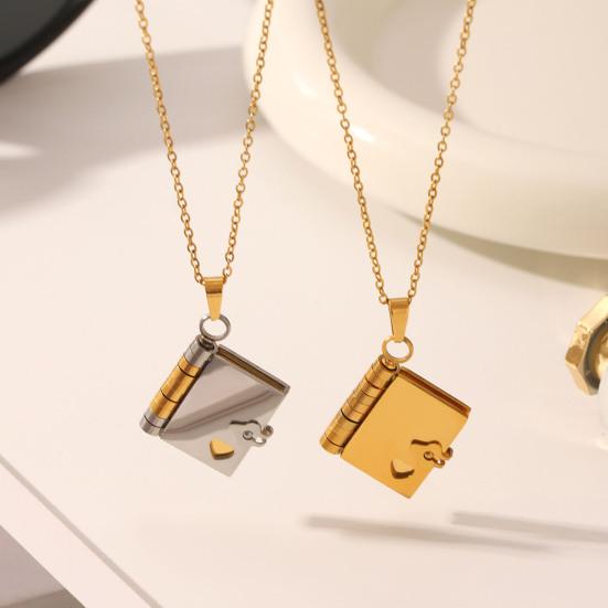 Titanium Steel Book Necklace Openable Mini Book Pendant Necklace Love Book Charm Necklace Jewelry Gift for Her