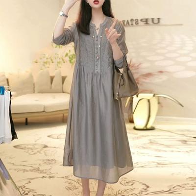 High-End Luxury French Loose V-Neck Embroidered Dress Women's Summer Youthful Skirt