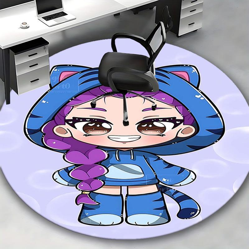 1 Stück Anime-Design Tiger Hoodie Runder Teppich - Bürostuhlmatte, Rutschfester Teppich für Heimdekoration, Saisonales Geschenk, Geeignet für Büro, Wohnzimmer