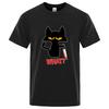 Unisexs Tshirt High Quality Cotton Blend Funny Knife Cat Printed Casual Loose Summer Cool for Unisex TShirt Oneck Male Tops Tees