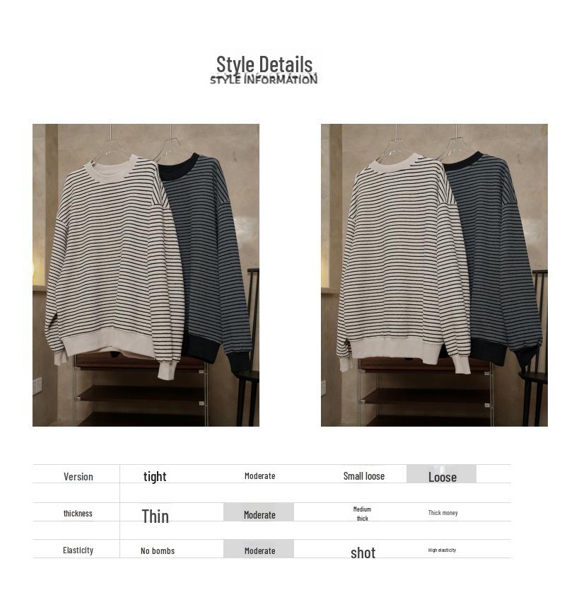 Sweter w paski w stylu japońskim retro na wczesną wiosnę - Wygodny, luźny, casualowy top dla kobiet