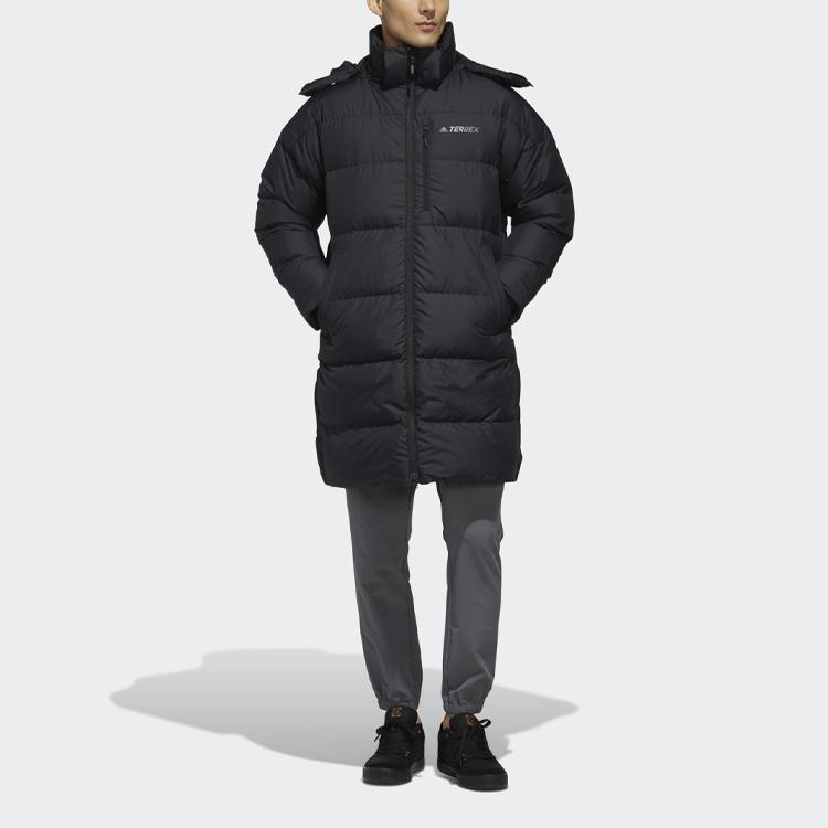 Adidas Outdoor Cold-Resistant Warm Hooded Mid-Length Down Jacket Men Jacket Black EH4983