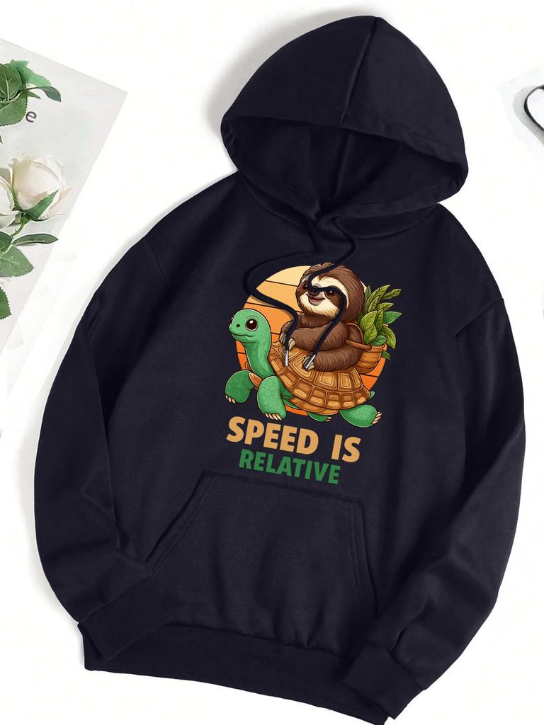 Speed Is Relative Turtle Sloth Prints Women Hoody Soft Fleece Hoodies Hip Hop Street Clothes Casual Multicolor Y2K Sportswear