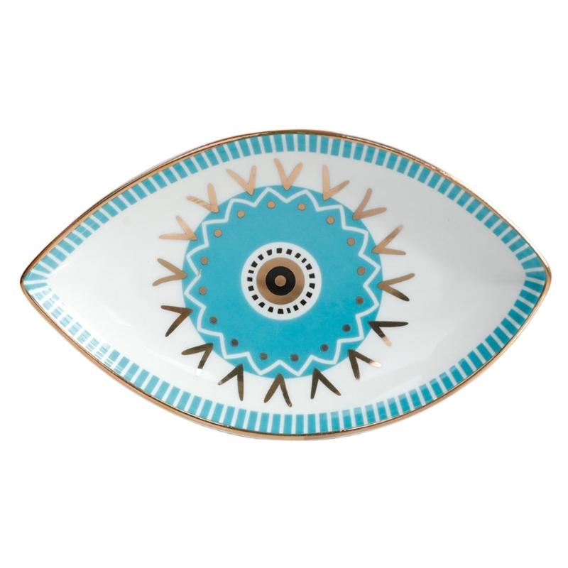 Multipurpose Creative Oval Eye Shaped Jewelry Tray Sturdy Ceramic Rings Holder Accessory for Fashionable Women Ladies