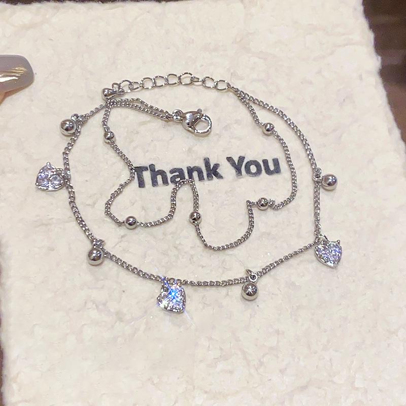 18K Gold-Plated Zircon Heart Pendant Bracelet - Elegant Versatile Fashion Jewelry