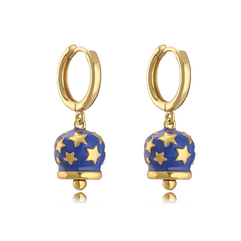 

HECHENG,NEW Bell small hoop Earrings women Enamel Star Creative drop Earrings Fashion Zircon wholesale синий
