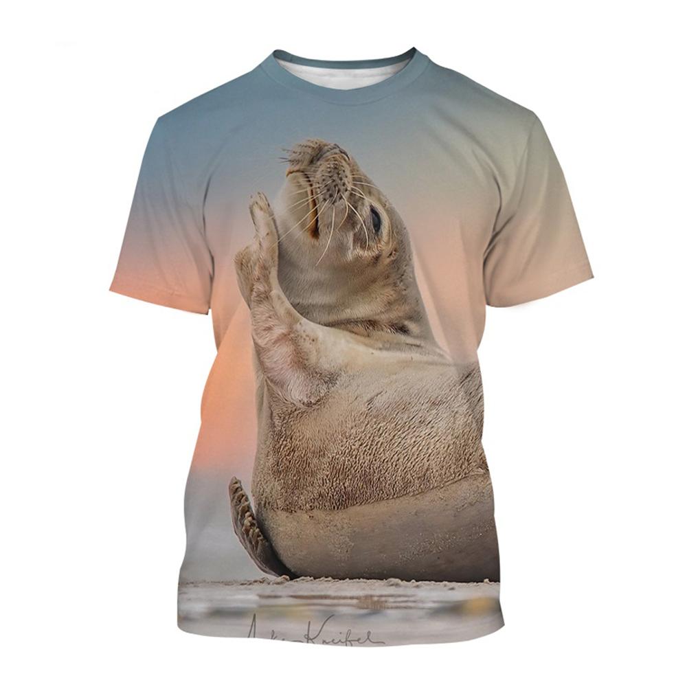 Cute Funny Animal Seal 3D Print Summer T-Shirts Men O-Neck Short Sleeve T shirt Casual Oversized Tops Streetwear Kids Clothing
