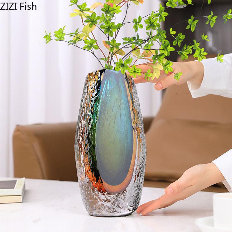 Gradient Glazed Glass Vase Desk Decoration Hydroponics Flower Pots Decorative Flower Arrangement Modern Home Decor Floral Vases
