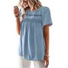 Women Casual Loose Fit Round Neck Short Sleeve Top Literary Style Solid Patchwork Pullover Blouse for Daily Wear Office School