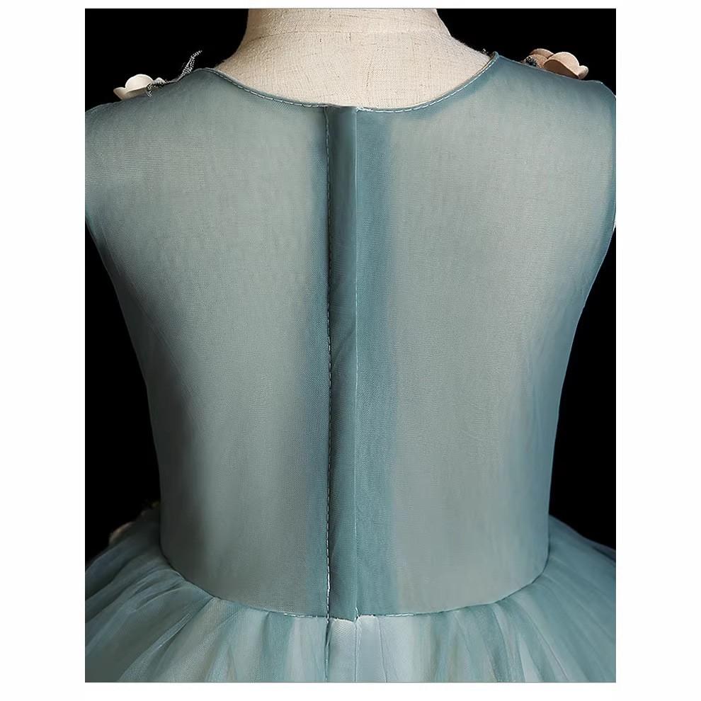 Summer Girls' Floral Mesh Sleeveless Long Performance Costume Princess Dress Sweet Puffy Dress