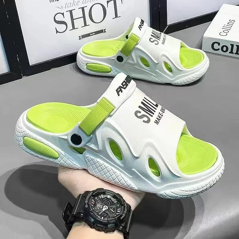 Men's Slippers Summer New Thick Soled Casual Sandals Outdoor Anti Slip Beach Shoes Comfortable and Lightweight Two on Sandals