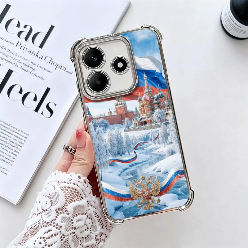 Russia Russian Flags Emblem Soft Phone Case For Xiaomi Redmi Note 14 15 Pro Plus 13 12 11S 11T 5G 10 9S 9 Plating Anti-Fall Fund