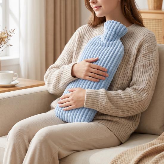 Long Hot Water Bottle 500/1000ML with Plush Cover, Leak-Proof Drurable Bag, Menstrual Cramp Pain Relief Warmer Bag Compress
