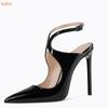 Fashion Black Slingback Cross Strap Women Pumps Thin Heels Patent Leather Shoes Ankle Strap Spring/autumn Pointed Toe Dress Career Pumps
