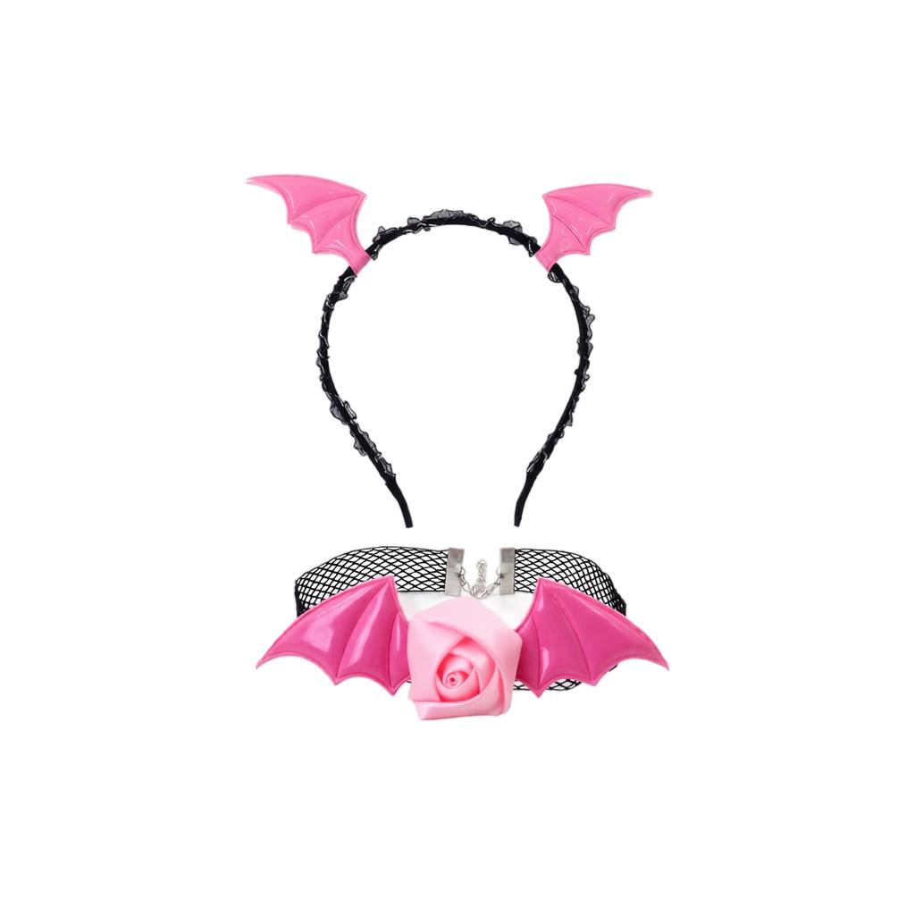 Headband and Rose Choker Necklace Set for Halloween Costume