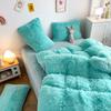 3Pcs Fluffy Black Plush Shaggy Duvet Cover +2Pcs Pillowcases Zipper Bedding set Soft Velvet