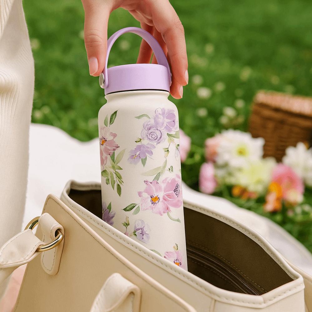 Portable Insulated Water Bottle 1L Floral Thermal Cup Reusable Thermal Water Bottle Office