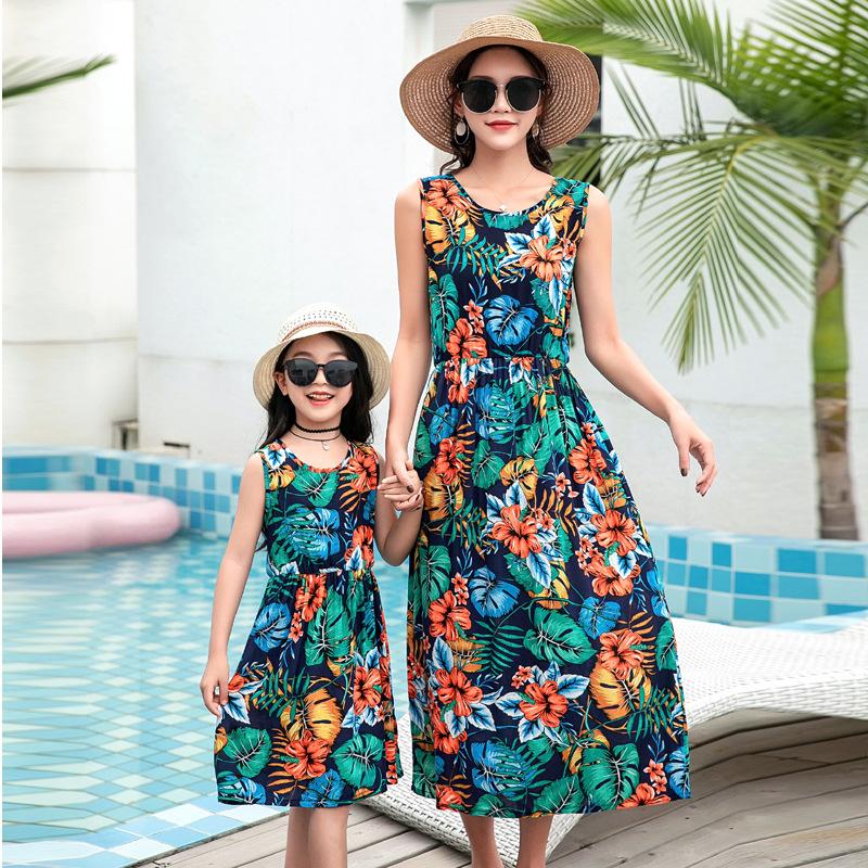mom daughter beach dress Family Matching Mother-daughter Sexy Beach Holiday Summer Dress toddlerme