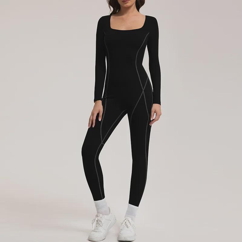 Salopetă de yoga din catifea subțire cu uscare rapidă: Haine Fitness cu Mânecă Lungă Stil European & American