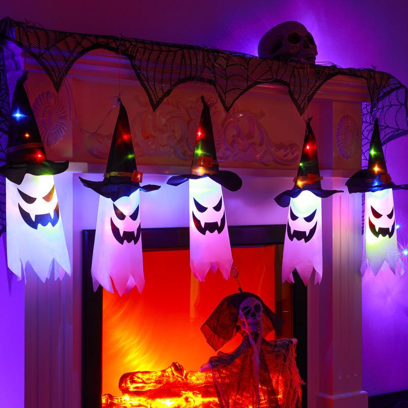 LED Pumpkin Lantern Wizard Hat Halloween String Lights: Spooky Atmosphere & Colored Ghost Festive Decor