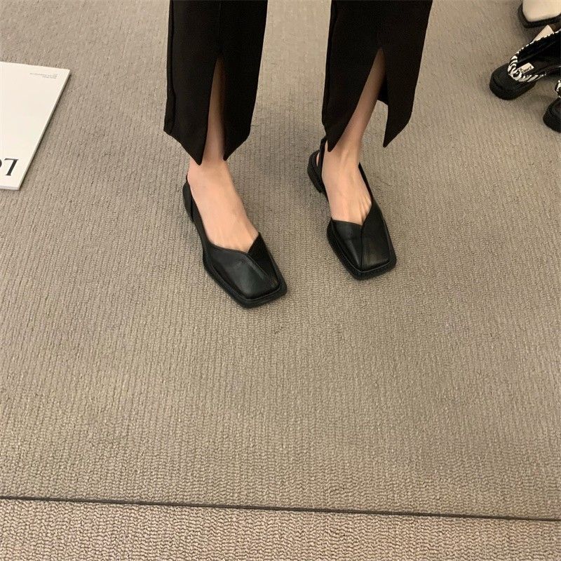 Square Toe Womens Flats Shallow Mouth Elegant Womens Sandals Fashion Vintage Party Shoes Elastic Band Women Shoes Luxury Zapatos