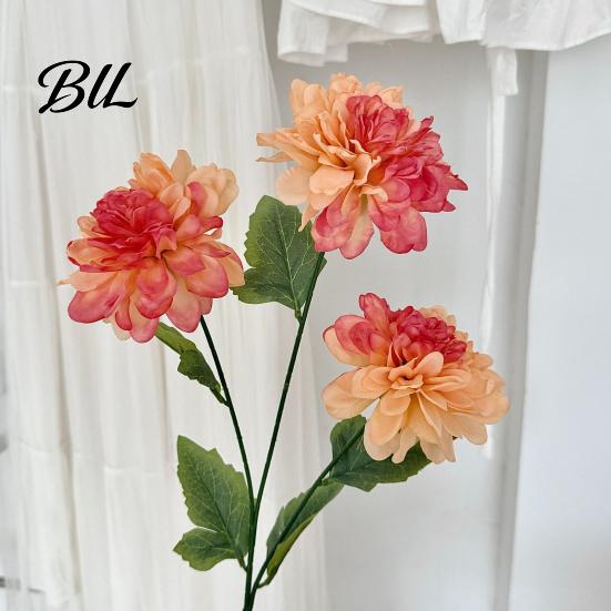 Silk Floral Arrangements Artificial 3 Head Dahlia Flowers, Realistic Fabric Arrangement, Long Stem Fake Dahlias Adjustable Flowers for Home
