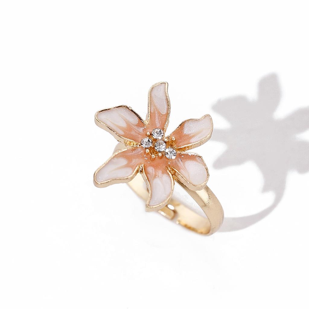 INS Style Oil Dropped Flower Rings, Fashion Versatile Minimalist Pearl Open Adjustable Hand Jewelry