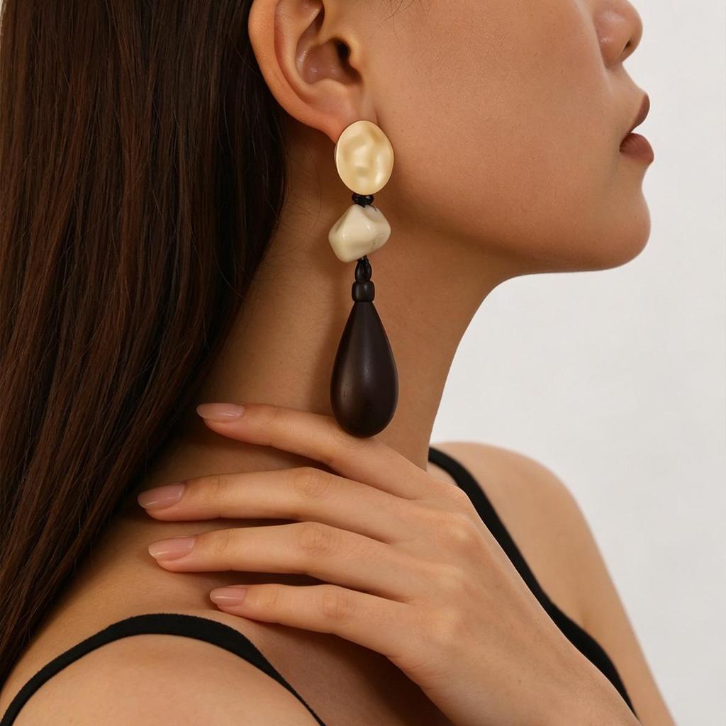 Bohemian Geometric Resin and Metal Oval Earrings with Rope Detail for Women
