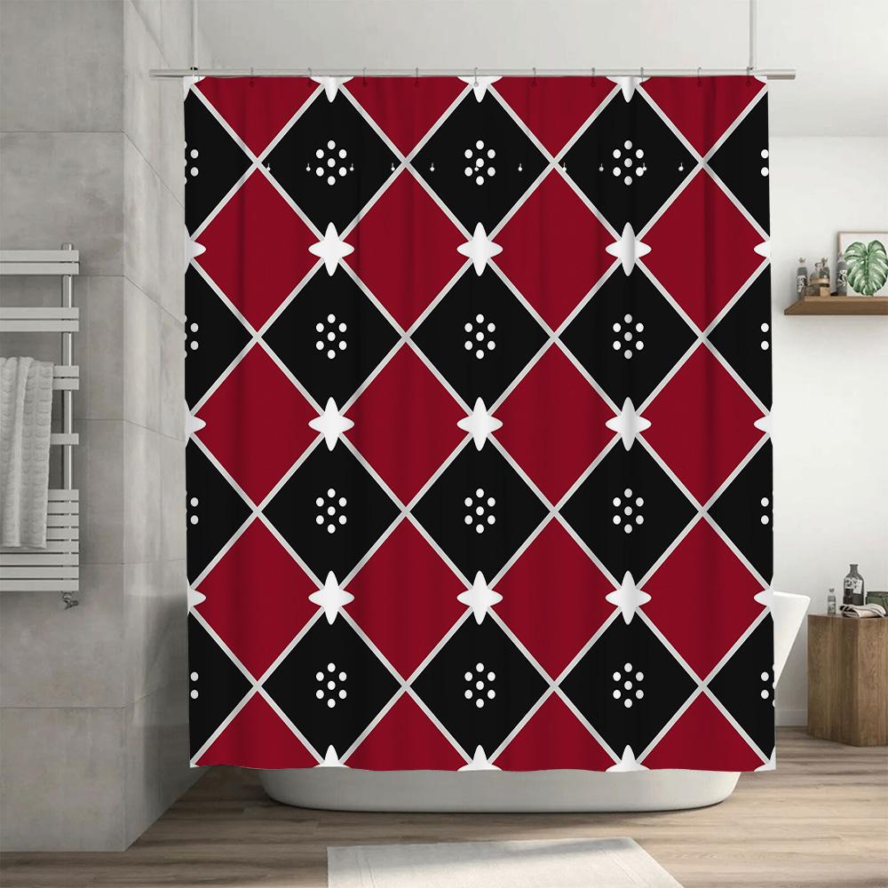 Modern Red Black Geometric Shower Curtain Waterproof Bath Decor Home Improvement Decoration Size CustomizableXS (36 X 72 Inches)
