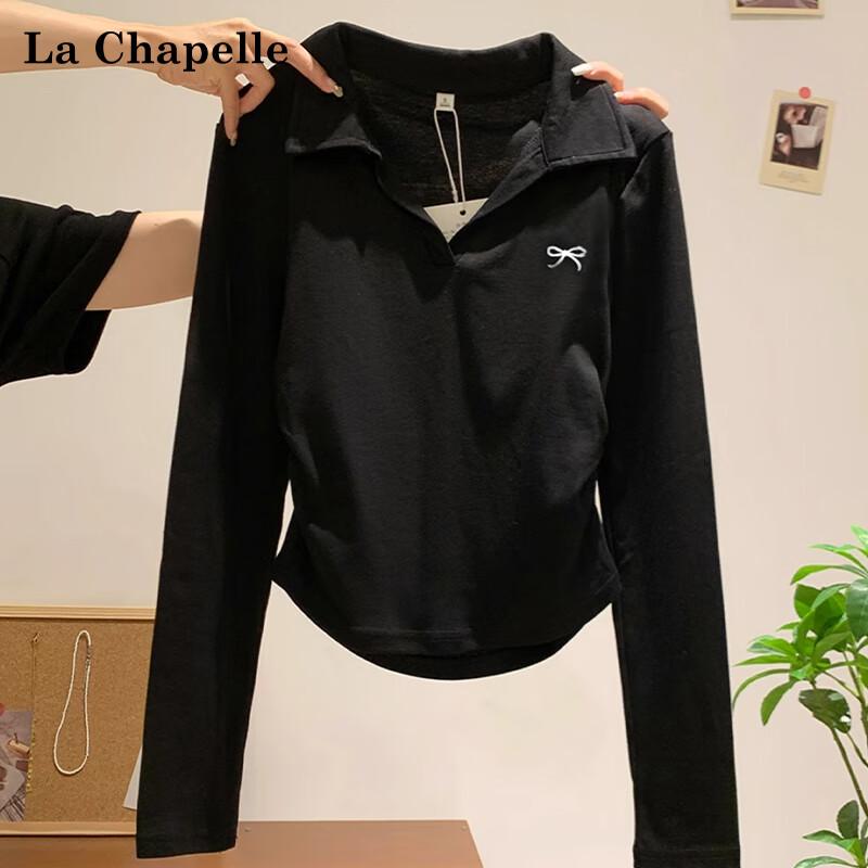 Women s Pleated Polo Long-Sleeve T-Shirt with Butterfly Embroidery L