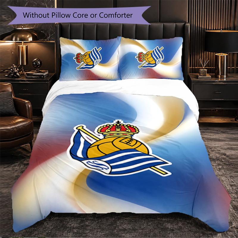 Biancheria da Letto a Tema Real Sociedad FC Set 3 Pezzi Copripiumino Biancheria da Letto Decorativa Per Camera Teen Decorazione Casa