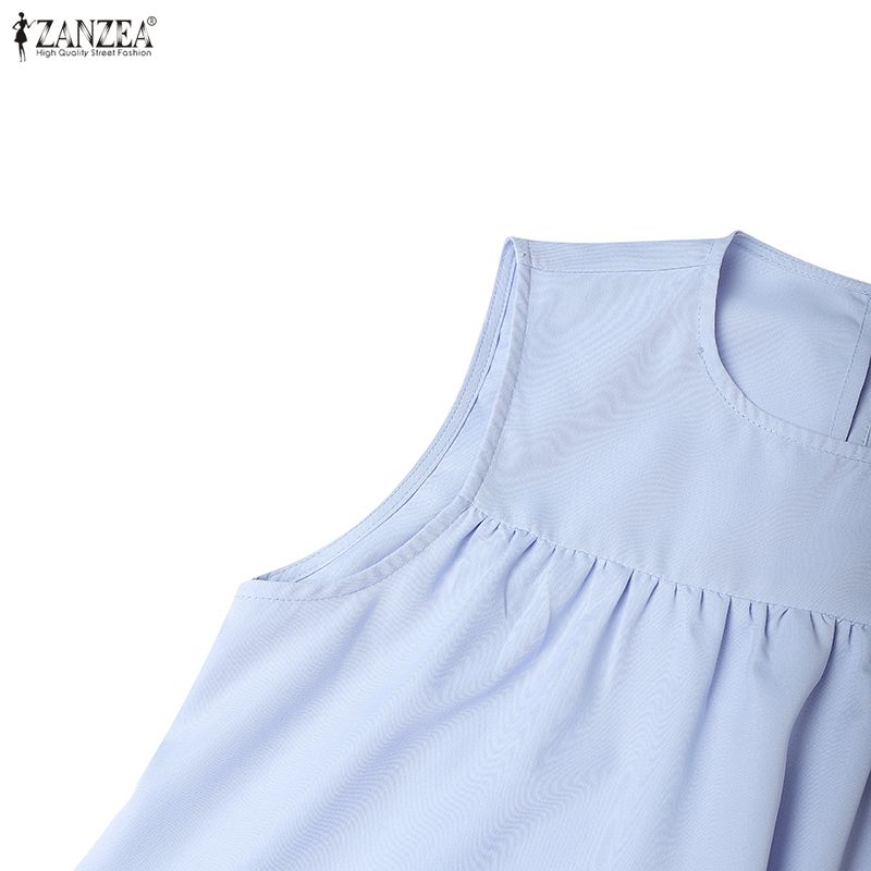 ZANZEA Women Casual Round Neck Summer Sleeveless Dress