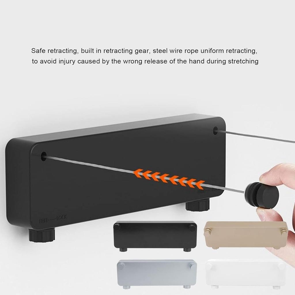 Retractable Clothesline, Retractable Laundry Line Double Stainless Steel Clothes Line Retracting Wall Mount Clothes Drying Line with Lock for Indoor