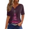 Women's T Shirt Christmas Print Button Short Sleeve Daily Weekend Fashion Basic V- Neck Regular Top