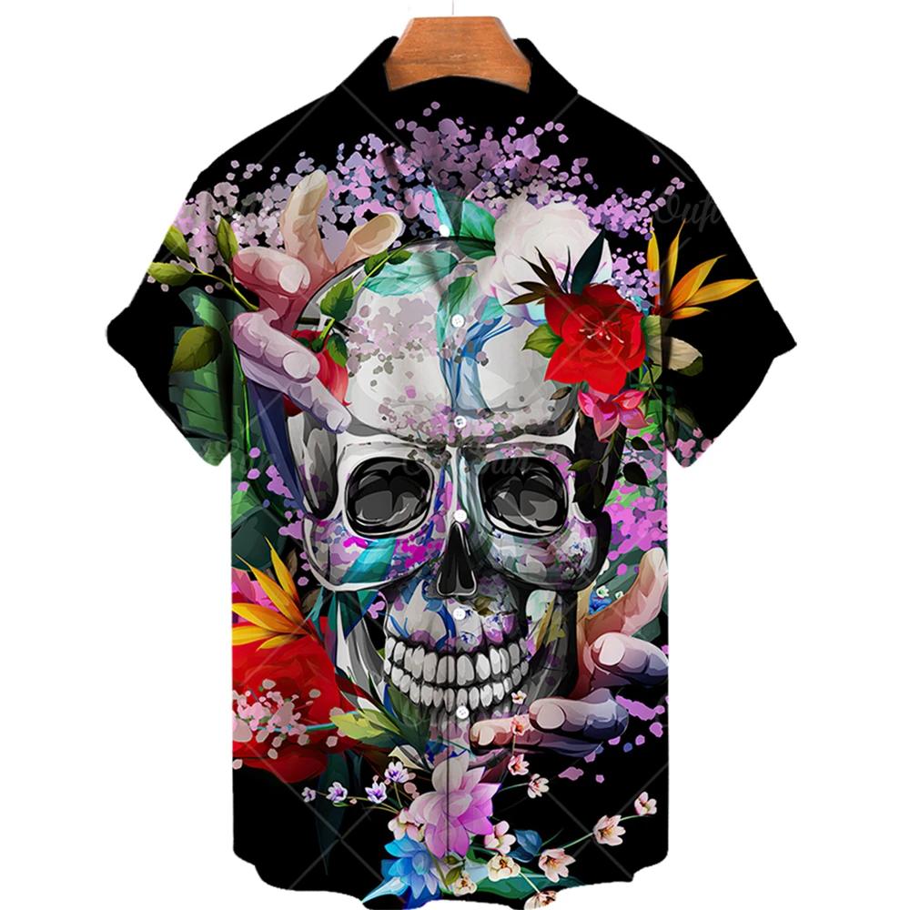 Hawaiian Beach Shirt Fashion Design Men's 3D Skull Print Shirt Retro Casual Street Clothing Men's Summer Unisex Short