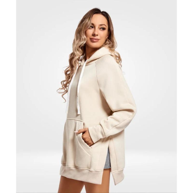 JKASHDK Женская мода повседневные однотонные толстовки с капюшоном и длинным рукавом с принтом XXL абрикосовый